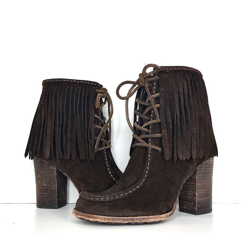 Fringe Suede Ankle Boots - Brown